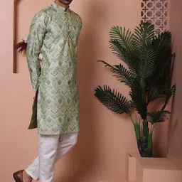 Jompers Woven Design Mandarin Collar Long Sleeves Kurta with Pyjamas-image-87