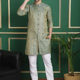 Anouk Green Woven Designed Straight Kurta with Pyjamas-picture-40