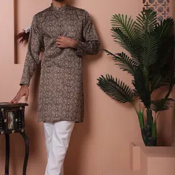Anouk Black Ethnic Motifs Woven Design Band Collar Straight Kurta with Pyjamas-12