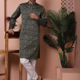 Anouk Black Ethnic Motifs Embroidered Band Collar Straight Kurta with Pyjamas-picture-50