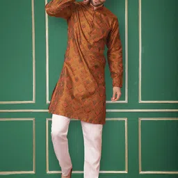 Jompers Ethnic Motifs Woven Design Regular Pure Cotton Straight Kurta With Pyjamas-picture-4