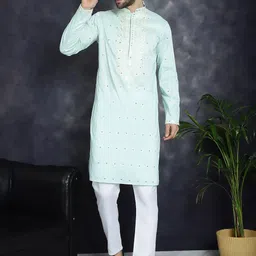 Jompers Ethnic Motifs Embroidered Mandarin Collar Thread Work Straight Kurta With Pyjama-picture-15