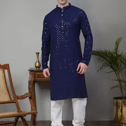 Jompers Floral Chikankari Embroidered Sequinned Pure Cotton Kurta With Churidar-image-54