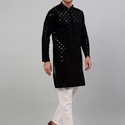 Jompers Mandarin Collar Embroidered Chikankari Straight Kurta With Pyjamas-picture-47