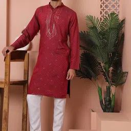 Jompers Embroidered Mandarin Collar Long Sleeves Sequinned Kurta with Pyjamas-picture-50