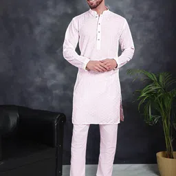 Jompers Ethnic Motifs Embroidered Chikankari Sequinned Pure Cotton Kurta with Churidar-image-74