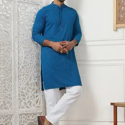 Anouk Men Ethnic Motifs Embroidered Regular Sequinned Pure Cotton Kurta with Pyjamas-20