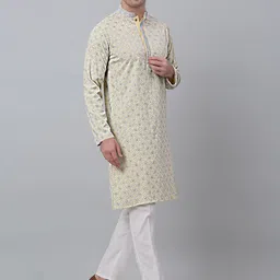 Jompers Ethnic Motifs Embroidered Sequinned Pure Cotton Kurta with Pyjamas-image-69