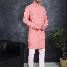 Jompers Ethnic Motifs Embroidered Sequinned Chikankari Pure Cotton Kurta With Churidar-image-67