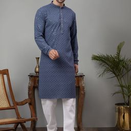 Jompers Floral Embroidered Chikankari Pure Cotton Kurta with Churidar-image-33