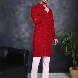Jompers Ethnic Motifs Embroidered Sequinned Chikankari Pure Cotton Kurta With Churidar-image-62