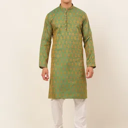 Jompers Men Green Ethnic Motifs Kurta with Pyjamas-image-90