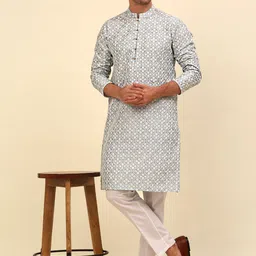 Anouk Grey Floral Embroidered Regular Chikankari Kurta with Pyjama-image-27