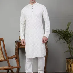 Jompers Ethnic Motifs Chikankari Embroidered Sequinned Pure Cotton Kurta With Churidar-image-68