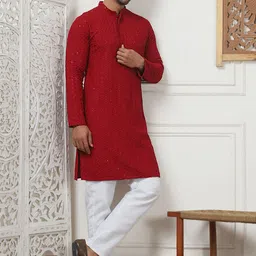 Anouk Men Ethnic Motifs Embroidered Regular Sequinned Kurta with Pyjamas-1