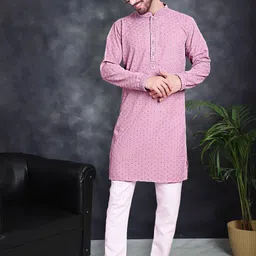 Jompers Floral Embroidered Mandarin Collar Sequinned Pure Cotton Kurta With Churidar-image-70