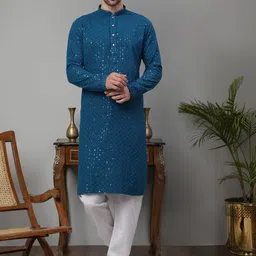 Jompers Floral Embroidered Chikankari Pure Cotton Kurta with Churidar-image-85