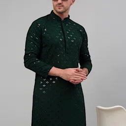 Jompers Mandarin Collar Embroidered Chikankari Straight Kurta With Pyjamas-picture-14