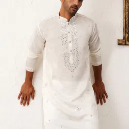 Jompers Embroidered Mandarin Collar Mirror Work Straight Kurta with Pyjamas-42