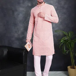 Jompers Ethnic Motifs Embroidered Pure Cotton Chikankari Kurta With Churidar-image-70
