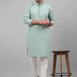 Jompers Ethnic Motifs Sequined Embroidered Pure Cotton Kurta with Pyjamas-picture-25