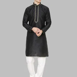 ROYAL KURTA Men Black Dupion Silk Kurta with Pyjamas-picture-15