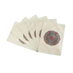 BELLA TRUE Set of 7 Beige & Red Digital Printed Rectangular Table Placemats & Runner image 2