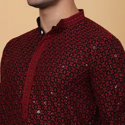 Anouk Black & Red Embroidered Ethnic Motifs Sequinned Kurta with Pyjamas image 5