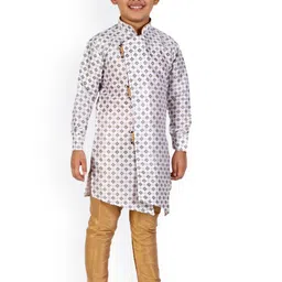 Pro-Ethic STYLE DEVELOPER Boys Asymmetric Ethnic Motifs Printed Kurta with Pyjamas image 5