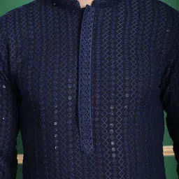 Anouk Navy Blue Geometric Embroidered Sequinned Kurta with Pyjamas image 4