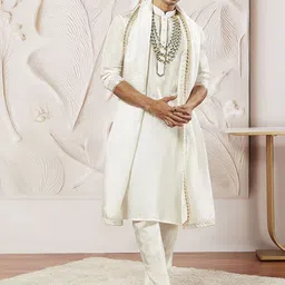 VASTRAMAY Mandarin Collar Straight Kurta With Trousers & Dupatta-image-32