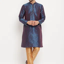 VASTRAMAY Woven Design Mandarin Collar Zari Kurta with Pyjamas-image-42