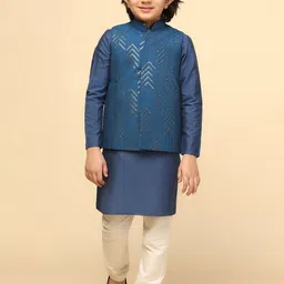 KISAH Boys Mandarin Collar Kurta With Pyjamas & Nehru Jacket-image-18