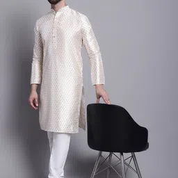 SOJANYA Ethnic Motifs Printed Band Collar Kurta with Churidar-picture-4