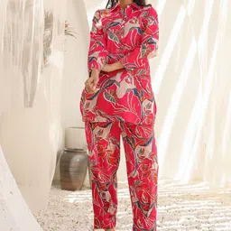 JISORA Pink Floral Printed Pure Cotton Tunic & Trousers-picture-30