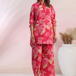 JISORA Pin Floral Printed Pure Cotton Top With Palazzo Co-Ords-picture-58