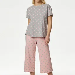 Marks & Spencer Polka Dots Printed Pure Cotton Night Suit-picture-12