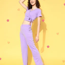 Masha Women Lavender Solid Pure Cotton Pyjama Set-picture-2