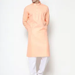 COCOI LIFESTYLE Men Peach-Coloured Dupion Silk Kurta with Pyjama-picture-55