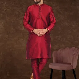 Moda Rapido Men Ethnic Motifs Embroidered Regular Thread Work Kurta with Pyjamas-image-15