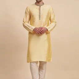 Moda Rapido Men Ethnic Motifs Yoke Design Regular Thread Work Kurta with Pyjamas-picture-13