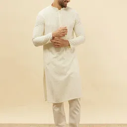 Manyavar Ethnic Motifs Embroidered Chikankari Regular Kurta with Pyjamas-picture-34