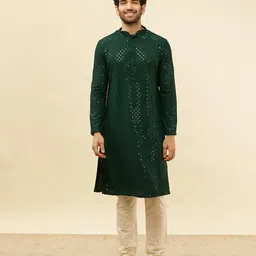 Manyavar Ethnic Motifs Embroidered Sequined Chikankari Regular Kurta with Pyjamas-image-19