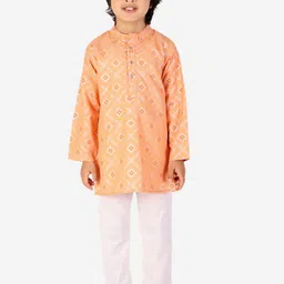 Superminis Boys Ethnic Motifs Printed Band Collar Pure Cotton Kurta with Pyjamas-14