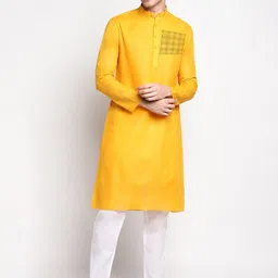 DEVOILER Men Yellow Ethnic Motifs Printed Regular Kurta with Pyjamas-image-27