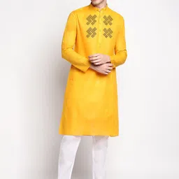 DEVOILER Ethnic Motifs Printed Regular Band Collar Kurta With Pyjamas-picture-17