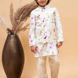 VASTRAMAY Boys Printed Mandarin Collar Gotta Patti Kurta With Pyjamas & Nehru Jacket-26