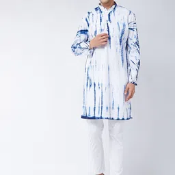 VASTRAMAY Abstract Dyed Mandarin Collar Pure Cotton Kurta with Trousers-picture-3