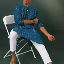 VASTRAMAY Ethnic Motifs Mandarin Collar Long Sleeves Kurta with Pyjamas-image-36