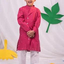 VASTRAMAY Boys Floral Printed Regular Pure Cotton Kurta with Pyjamas-16
